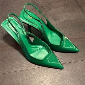 Zara Emerald Patent Slingback Pointed-Toe Pumps